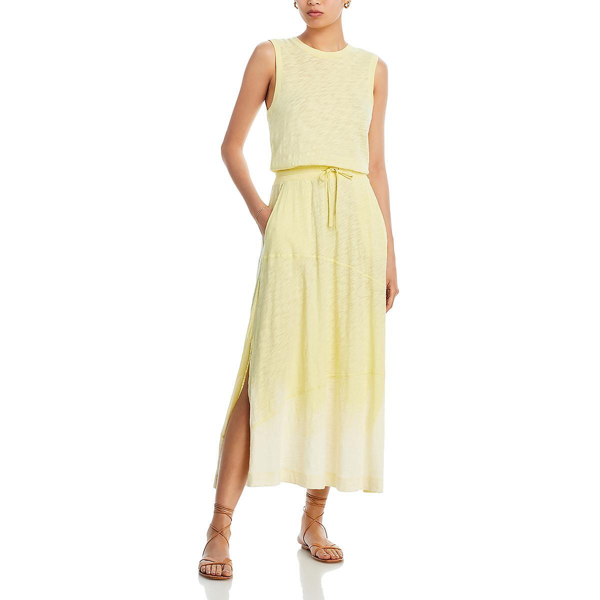 Женское желтое хлопковое многослойное платье макси с выгоранием ATM Womens L BHFO 5562