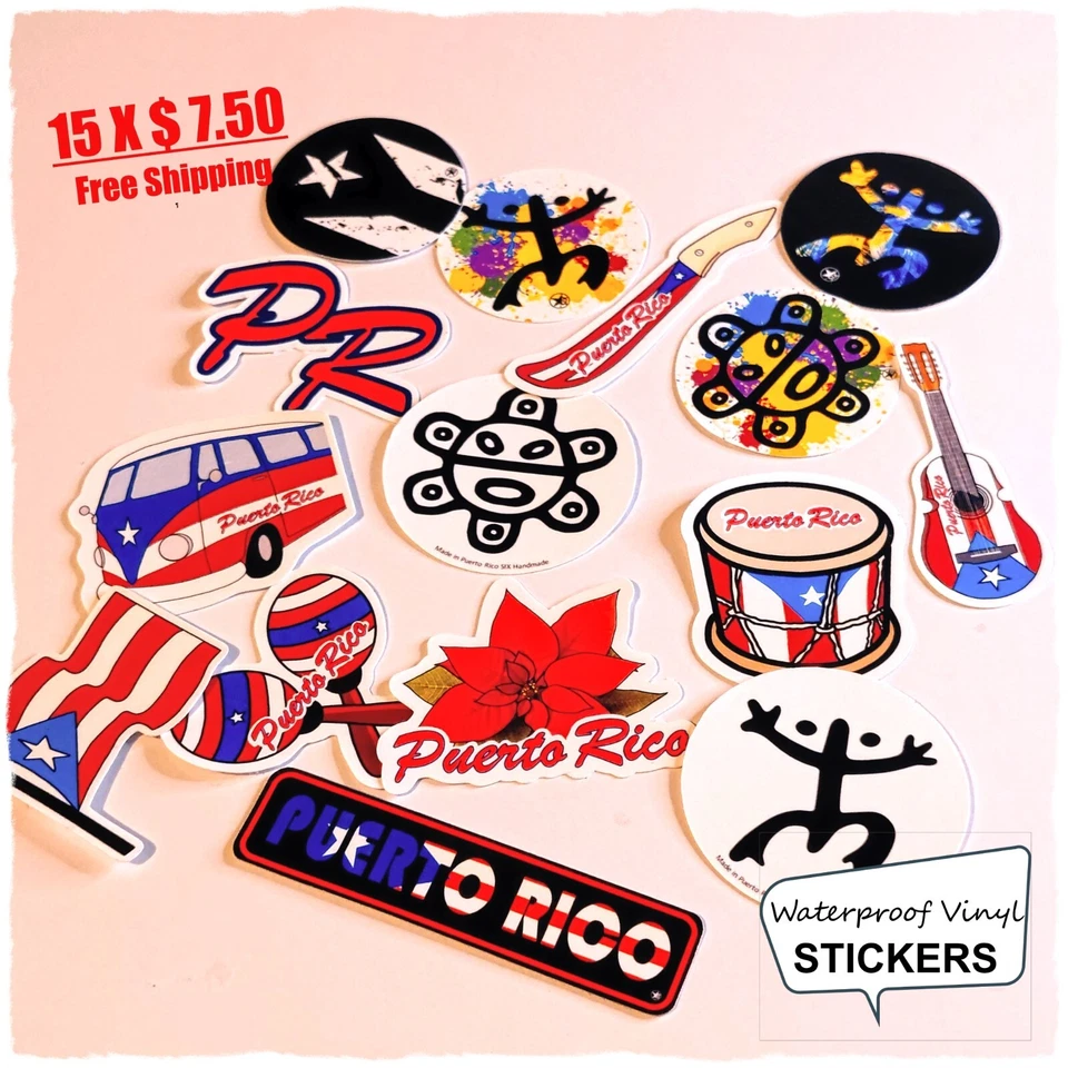15 Puerto Rico Waterproof Vinyl Stickers (Size 2 Inches Plus ) - Image 3 of 3