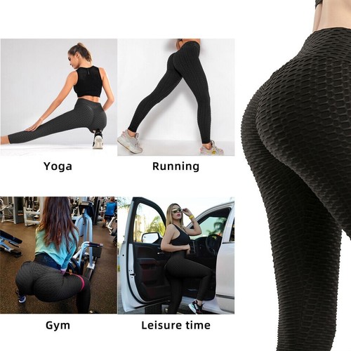Women TIK Tok Leggings Bubble Textured Leggings Butt Lifting Yoga Pants Black - Picture 4 of 6