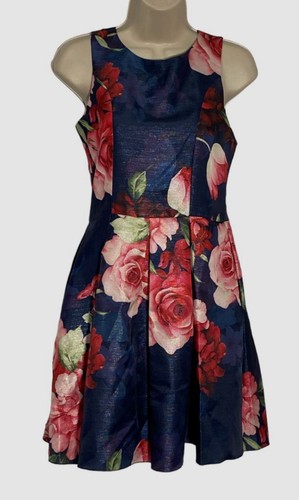 $240 Zoe Ltd Kids Girl's Blue Ruby Floral Print Round Neck A-Line Dress Size 8 - Picture 1 of 3