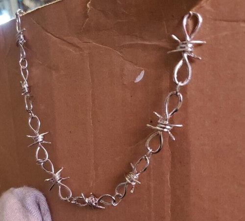MIP- Punk, gótico, emo cromado diseño de alambre de púas cadena de 18 pulgadas - Imagen 3 de 5