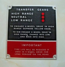 Land Rover series 3 instruction plate for transfer gears and tyre wear