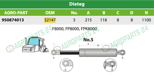Dieteg Gasdruckfeder, Gasfeder Frontscheibe Verdeck F8000 FP8000 FPK8000 32147 - Bild 2 von 2