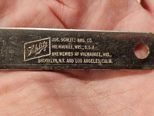 Vintage Jos. Schlitz Brg Co. Bottle Opener Milwaukee, New York, Los Angeles 3" - Picture 2 of 6