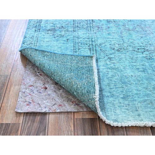 3'1"x5'1" Blue Overdyed Vintage Zoroastrian Tebraz Hand Knotted Wool Rug R970 - Picture 3 of 7