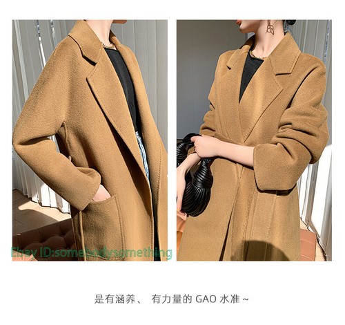 Damen Handmade Water Ripple Mantel Doppelseitig Kaschmir Long Jacke Neu - Bild 13 von 18