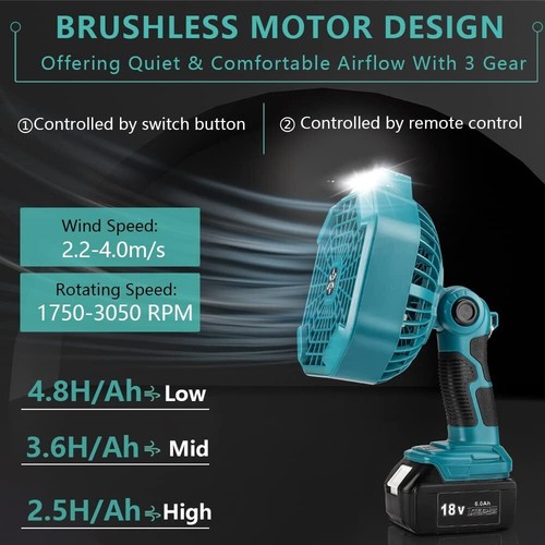 Portable Camping Fan for Makita 18V Li-ion Battery Outdoor Jobsite Fan Wireless - Picture 4 of 8