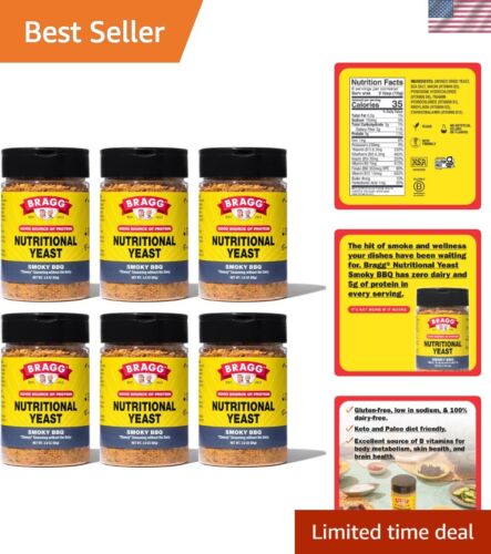 Dairy-Free Smoky BBQ Nutritional Yeast - 6 Bottles for Flavor Enhancement