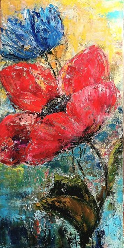 Original Oil Painting on canvas 12×24" abstract flowers art Handmade