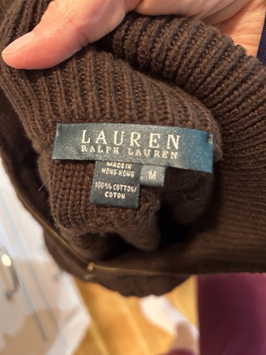 LRL Lauren Ralph Lauren Womens Brown Cable Knit Sweater 1/4 Zip Medium - Picture 4 of 4