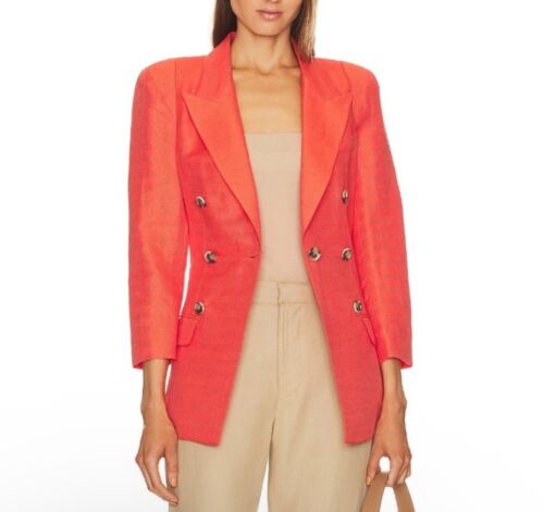 SMYTHE Pagoda Blazer in Watermelon Sz 12 Coral Red Linen Structured Chic NWOT - Picture 5 of 14