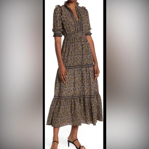 Maxi Vestido Max Studios Estampado Cuello Volantes en Niveles