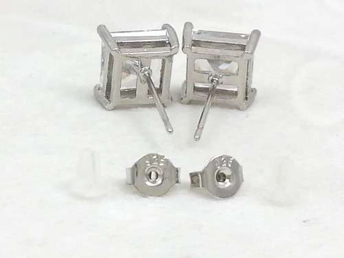 Real 14k Gold Clad .925 Sterling Silver Princess Cut Square Diamond Stud Earring - Picture 18 of 18