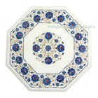 18" White Marble Side Table Top semi precious stones inlay Handmade Home Decor