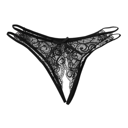 Women Girl Sexy Floral Lace Thong G String Underwear Open Butt Panties Black - Picture 11 of 12