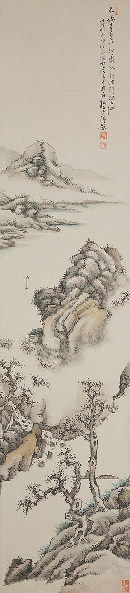 風景画 アンティーク LANDSCAPE JAPANESE PAINTING HANGING SCROLL JAPAN ANTIQUE OLD