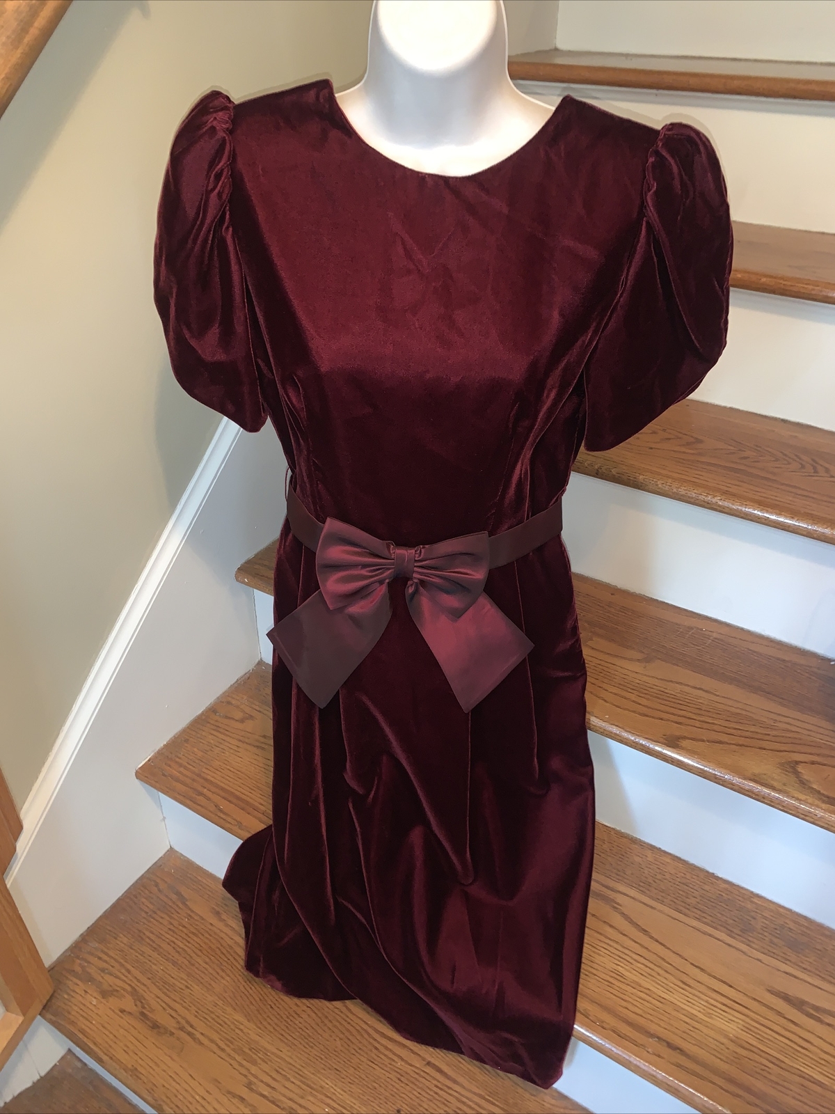 Vintage Petite Lanz Dress 1980s Burgundy Velvet F… - image 2