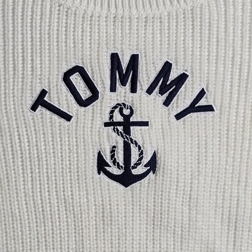 Tommy Hilfiger Pullover Sweater Womens Medium White Blue Y2K Bows Embroidery - Picture 8 of 9