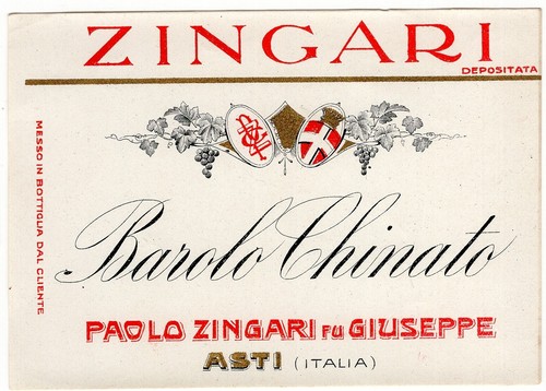 EV0002 Weinetikett Barolo Chinato Firma Zingari 50er Jahre Papier