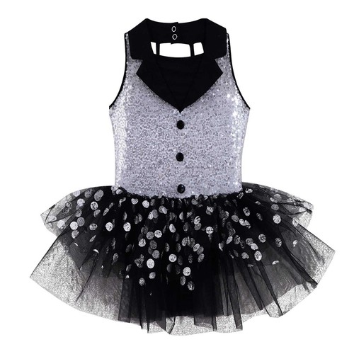 Kids Sequins Straps Back Glitter Leotard Tutu Dress Ballet Jazz Latin Dancewear - Picture 5 of 67