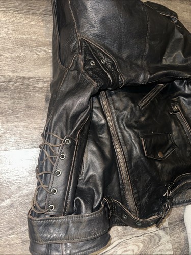 Vtg UNIK PREMIUM Distressed Brown Leather Jacket 48 U.S.A. American & Proud Rare - Picture 8 of 24