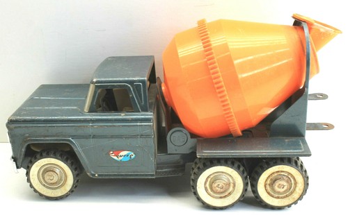 1960s Structo USA 15" Pressed Steel Cement Mixer Truck Motor Sound 10-Wheel