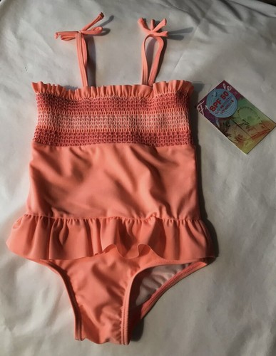 Freestyle Revolution Infant Girls Swimsuit Size 18 mth Coral Smocking Ruffle NWT