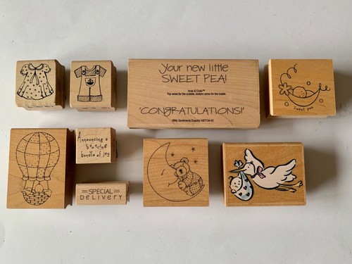 Gummistempel, Holz montiert, Kaffee/Tee, Baby, Get Well, Thx, Konvolut 49 Stempel - Bild 5 von 12
