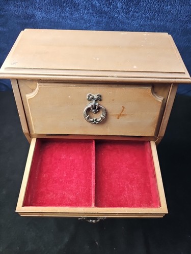 VINTAGE 1950s MCM Japanese Wood Jewelry Trinket Stash Box Drawer Red Velvet - Picture 6 of 19