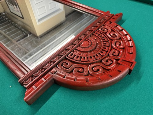 X-LARGE VINTAGE ORNATE RED RESIN MAT'L MIRROR WITH MYAN DESIGN 25" X 48" - Picture 7 of 15