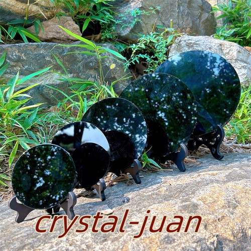 Espejo Obsidiana Natural Cuarzo Cristal Scrying Plato Decoración Hogar con Soporte - Imagen 82 de 107