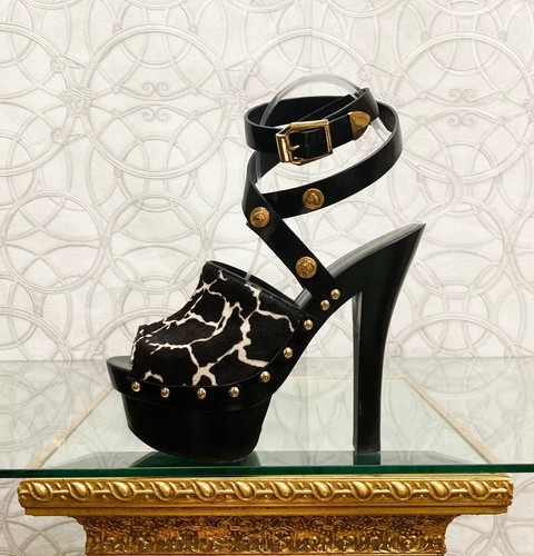 Versace dunkelbraune Fell Leder Plateau Schuhe mit goldenen Medusa Nieten 38 - 8* - Bild 6 von 6