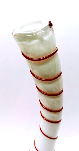 Vintage Murano Style Red & White Stripe Art Glass Stretched Bottle Vase 25" Tall - Picture 9 of 10