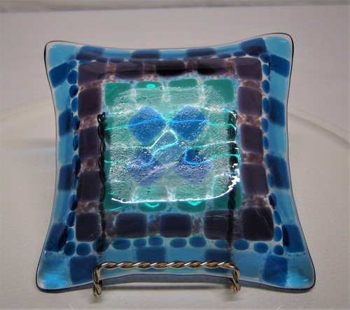 Vtg Fused Art Glass MCM Ash Tray,Candy, or Trinket Dish Handmade 5.25"Sq. Estate - Picture 4 of 7