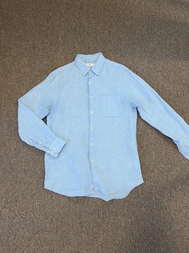 [L] Uniqlo Mens Work Dress Button Up Shirt Long Sleeve Light Blue Cotton Collar - Picture 1 of 9