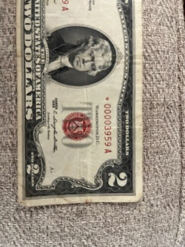 1963 A Two Dollar Bill RED SEAL LOW SERIAL NUMBER - STAR NOTE #00003959A - Picture 4 of 5
