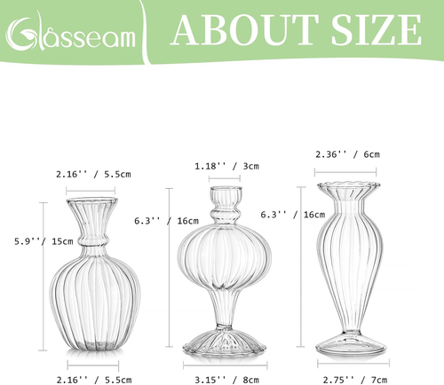 Glass Bud Vases for Centerpieces Bulk: 12Pcs Ribbed Small Clear Vase Modern Mini - 第 5/8 張圖片