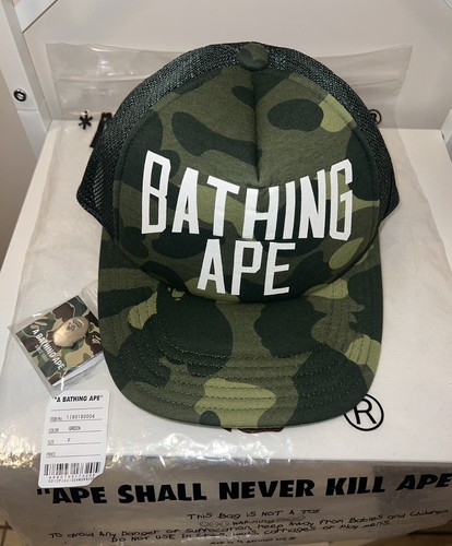 BAPE A BATH APE grün Camouflage Trucker Mesh Snapback Cap, Mütze 100 % authentisch