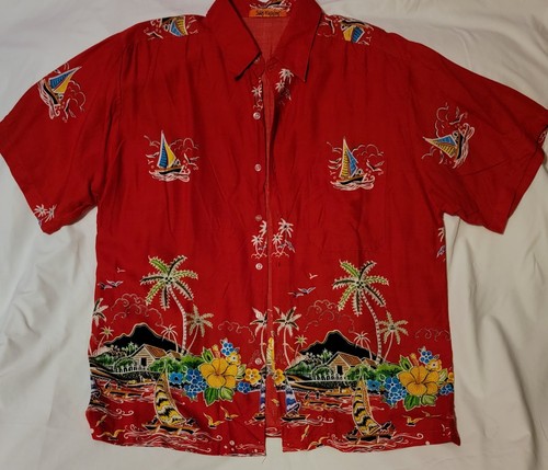 VINTAGE SUN FUSION/MEN'S 100% RAYON HAWAIIAN PRINT SHORT SLEEVE SHIRT SIZE L - Picture 8 of 15