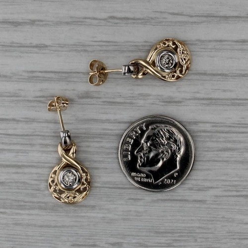 0.30ctw Diamond Solitaire Drop Earrings 14k White Yellow Gold Ornate - Picture 5 of 6