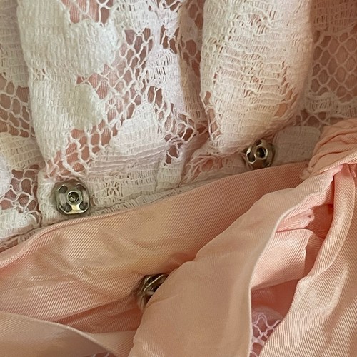 1960s White Lace and Petal Pink Lace Vintage Sleeveless Formal Maxi Gown - Picture 12 of 16