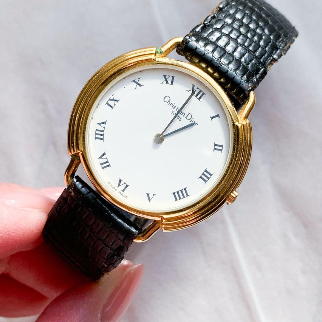 Christian Dior 59.121.2 Men's Watch White Dial Black Belt Antique