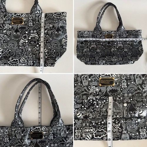 Marc Jacobs Doodle Print Tote Bag Shopper Coated Canvas Cotton Retro Chic Black - Picture 12 of 12