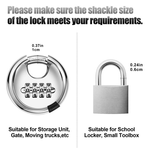 Round Combination Lock, Uncuttable Combination Disc Padlock, 3/8 Inch Shackle... - Picture 7 of 7