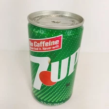VTG 1970s 7-Up Soda Pop Can 12oz Crimped Steel San Francisco CA FULL UNOPENED