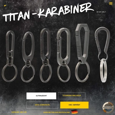 HEIMATKRAFT Titan Karabiner Schlüsselanhänger EDC | Ultraleicht CNC gefräst mit Titanring
