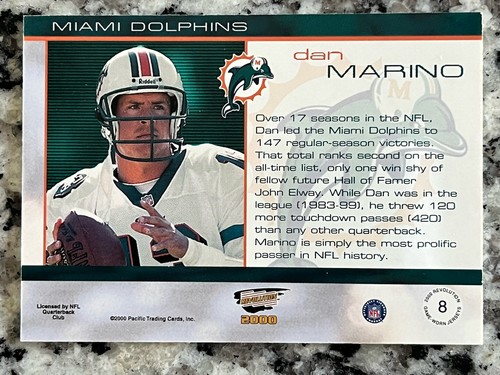 Dan Marino 2000 Pacific Authentic Game Worn Jersey Card SN /777 4 Color Patch - Picture 3 of 3