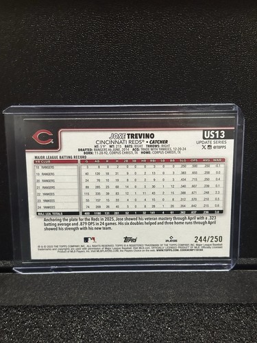 2025 Topps Update #US13 JOSE TREVINO Purple Rainbow Foil Parallel #/250 REDS - Bild 4 von 4