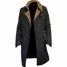 Blade Runner Ryan Gosling Black Trench Coat Men's Cotton Long Fur Jacket