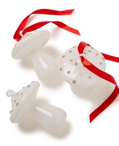 Neu Macy's Holiday Lane Woodland weißer Pilz 3er Set Weihnachtsschmuck - Bild 1 von 7